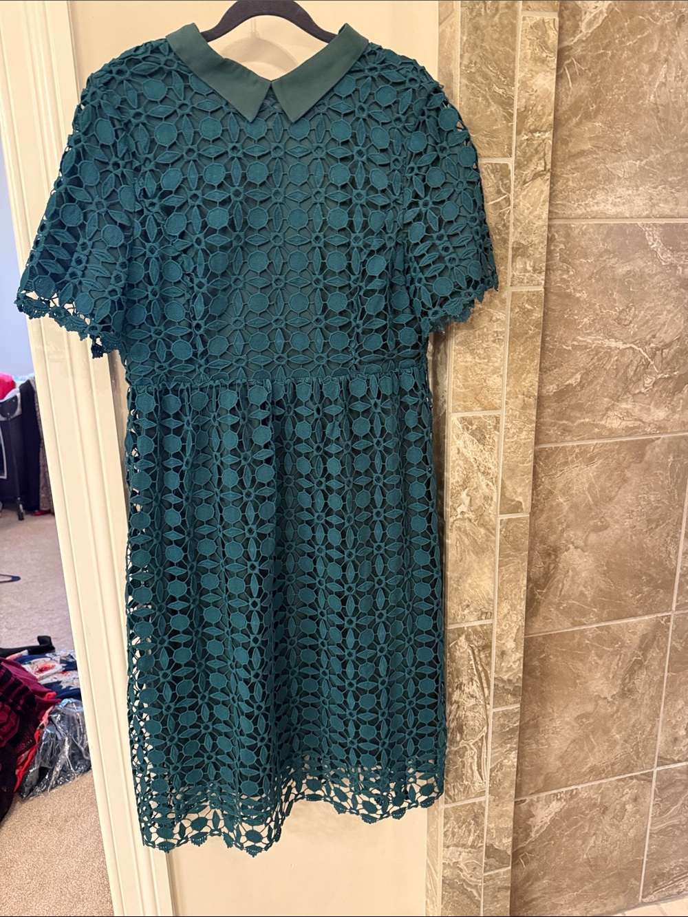 JessaKae Teal Crochet Lace Peter Pan Collar Dress